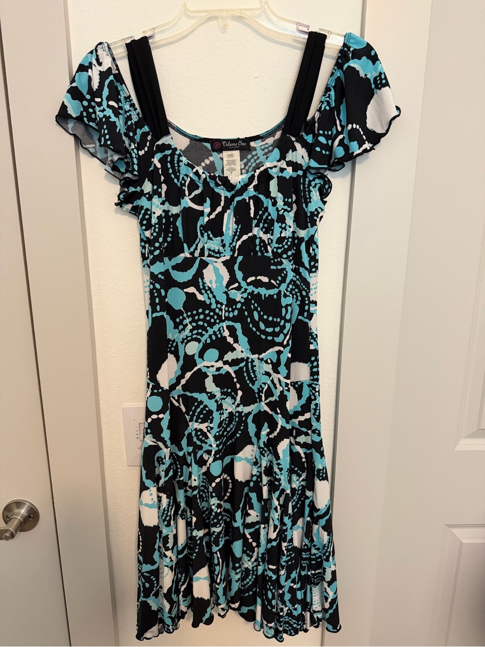 Melissa One Black & Teal Printed Midi Dress